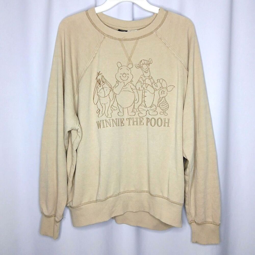 Disney Winnie the Pooh Sweatshirt Lghwght Embroidered Khaki Tigger NWT Womens XL